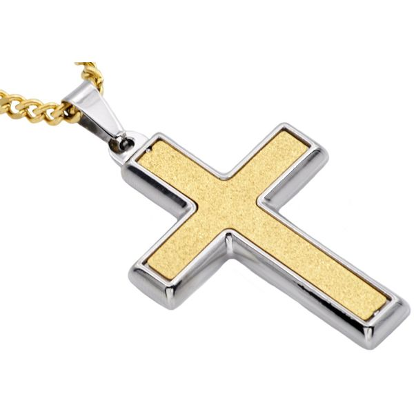 Sandblasted Gold Plated Stainless Steel Cross Pendant Arezzo Jewelers Elmwood Park, IL