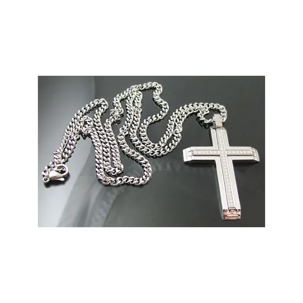 Stainless Steel Cross Pendant WIth Cubic Zirconia Image 3 Arezzo Jewelers Elmwood Park, IL