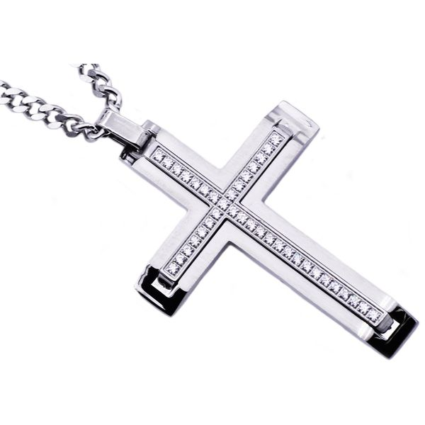 Stainless Steel Cross Pendant WIth Cubic Zirconia Arezzo Jewelers Elmwood Park, IL