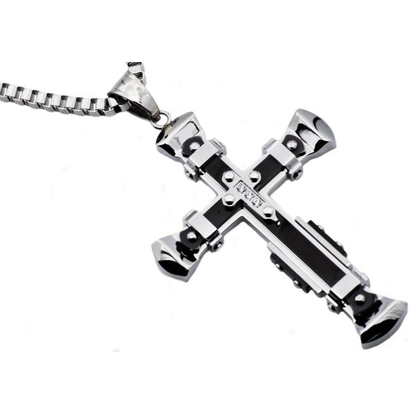 Black Plated Stainless Steel Cross with Chain Arezzo Jewelers Elmwood Park, IL