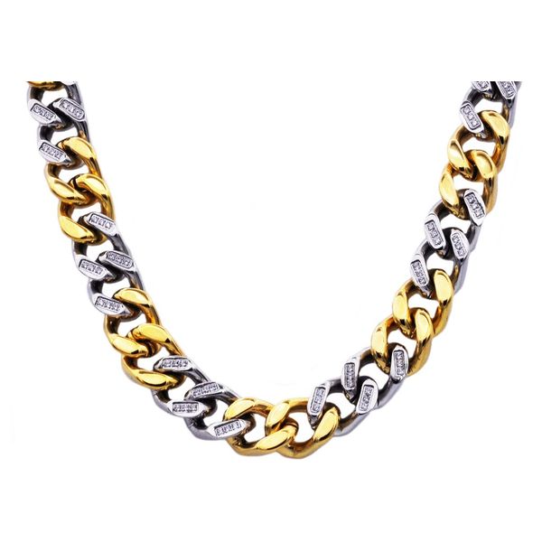 Gold Plated Stainless Steel Curb Link Chain Necklace Arezzo Jewelers Elmwood Park, IL