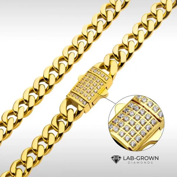 18k IP Plated Steel Miami Cuban Link Bracelet with LG Diamonds Image 2 Arezzo Jewelers Elmwood Park, IL