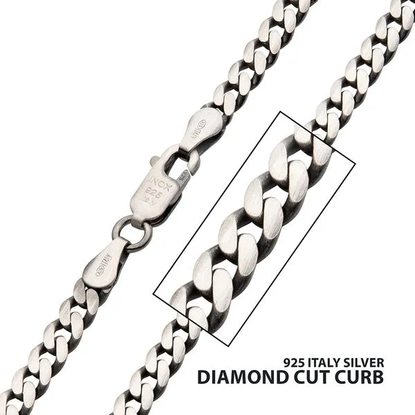 4.4mm 925 Italy Silver Black Rhodium Plated Brushed Satin Finish Diamond Cut Curb Chain Necklace similar item image