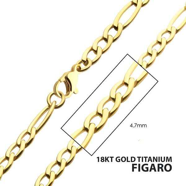 4.7mm 18Kt Gold IP Titanium Figaro Chain Necklace Arezzo Jewelers Elmwood Park, IL