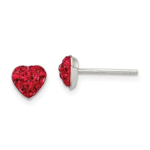 Silver Red Preciosa Crystal Heart Post Earrings Arezzo Jewelers Elmwood Park, IL