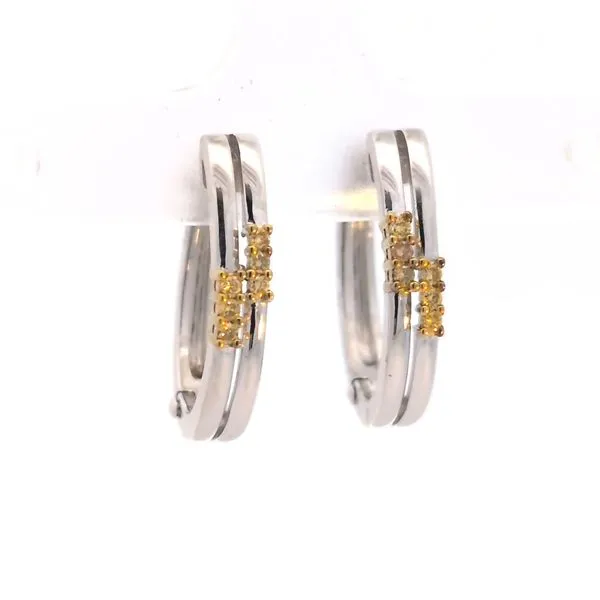 Silver Oval Huggie Earrings with Natural Fancy Intense Yellow Diamonds Arezzo Jewelers Elmwood Park, IL