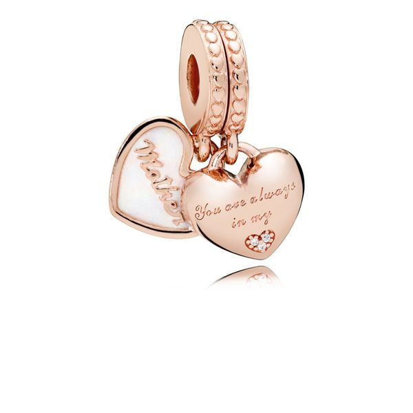 Mother & Daughter Hearts Dangle Charm, PANDORA Rose™, Silver Enamel & Clear CZ Arezzo Jewelers Elmwood Park, IL
