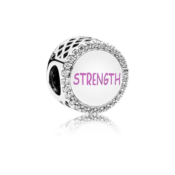 Ribbon of Strength Charm, Pink Enamel and Clear CZ Image 2 Arezzo Jewelers Elmwood Park, IL