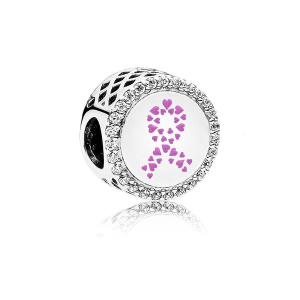 Ribbon of Strength Charm, Pink Enamel and Clear CZ Arezzo Jewelers Elmwood Park, IL