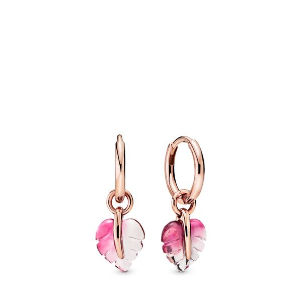 Pandora Wonderland Pink Murano Glass Leaf Hoop Earrings Arezzo Jewelers Elmwood Park, IL