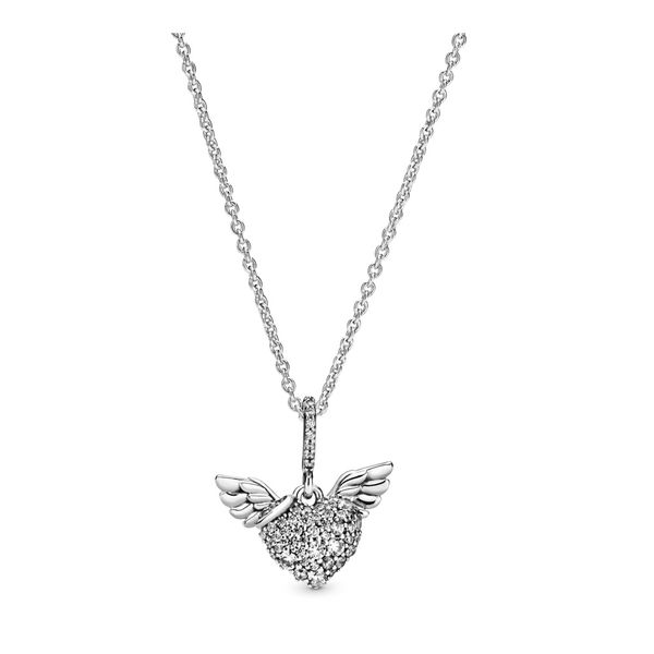 Pavé Heart and Angel Wings Necklace - 17.7 Arezzo Jewelers Elmwood Park, IL