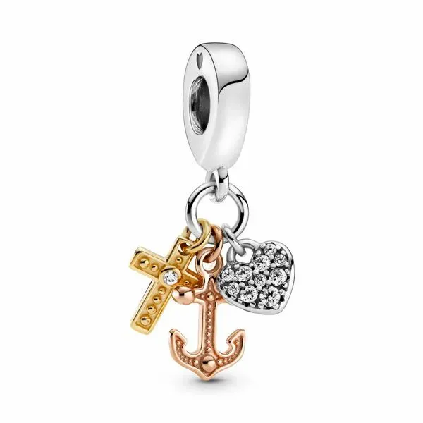 Triple-tone Cross, Heart, & Anchor Dangle Charm Arezzo Jewelers Elmwood Park, IL