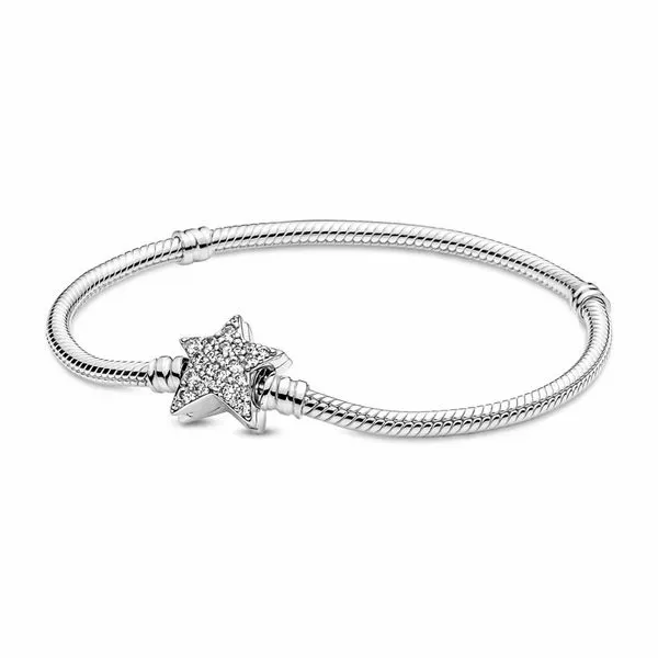 PANDORA Moments Asymmetric Star Clasp Snake Chain Bracelet- 7.1