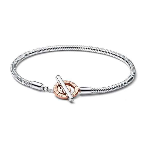 Pandora Signature Two-tone Logo T-Bar Snake Chain Bracelet - 7.9