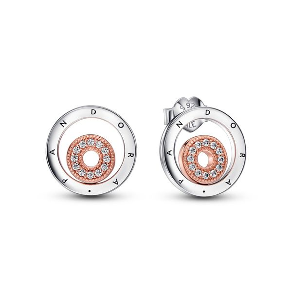 Pandora Signature Two-tone Logo Circles Stud Earrings Arezzo Jewelers Elmwood Park, IL