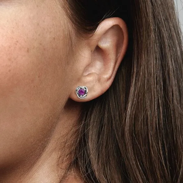 Pandora February Purple Eternity Circle Stud Earrings Image 2 Arezzo Jewelers Elmwood Park, IL