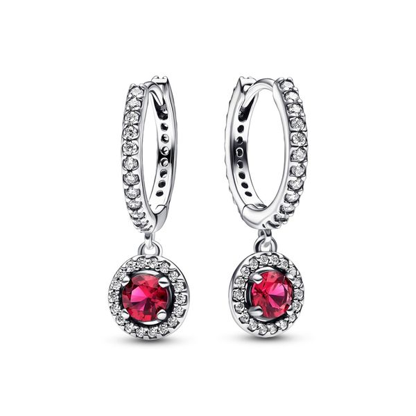 PANDORA Red Round Sparkling Hoop Earrings Arezzo Jewelers Elmwood Park, IL