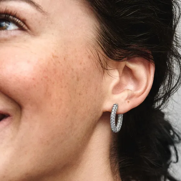 Pandora Timeless Pavé Single-row Hoop Earrings Image 3 Arezzo Jewelers Elmwood Park, IL