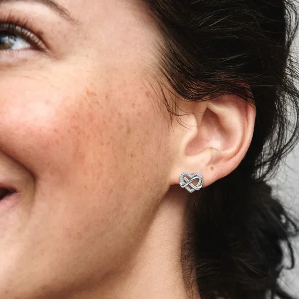 Sparkling Infinity Heart Stud Earrings Image 3 Arezzo Jewelers Elmwood Park, IL