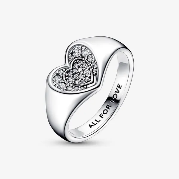 Radiant Heart Pavé Signet Ring - Size 60 Image 3 Arezzo Jewelers Elmwood Park, IL