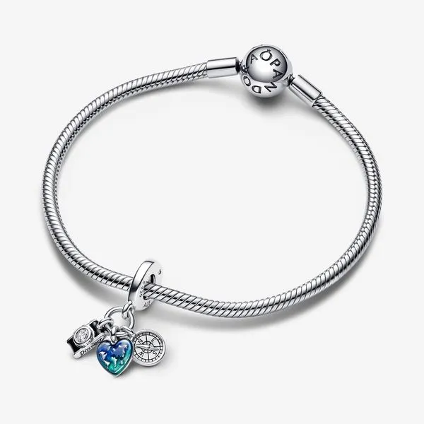 Camera, Heart & Compass Triple Dangle Charm Image 4 Arezzo Jewelers Elmwood Park, IL