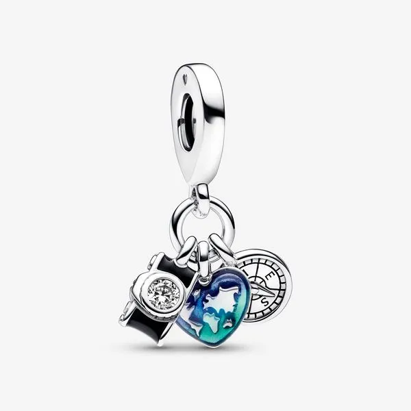 Camera, Heart & Compass Triple Dangle Charm Arezzo Jewelers Elmwood Park, IL