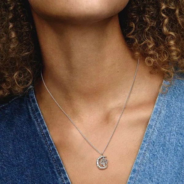Moon & Spinning Tree of Life Pendant Necklace Image 3 Arezzo Jewelers Elmwood Park, IL