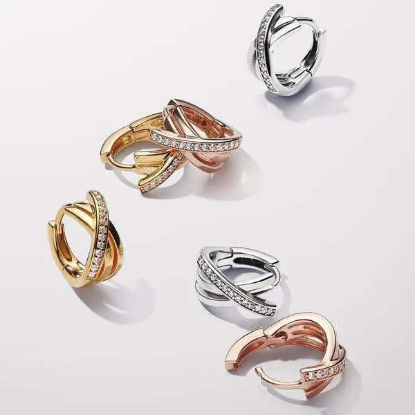 Pandora Crossover Pave Hoop Earrings Image 4 Arezzo Jewelers Elmwood Park, IL