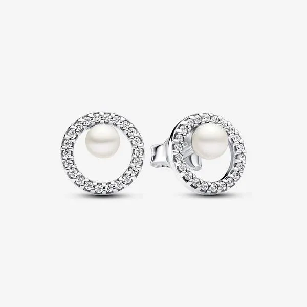 Pandora Freshwater Cultured Pearl & Pave Halo Stud Earrings Arezzo Jewelers Elmwood Park, IL