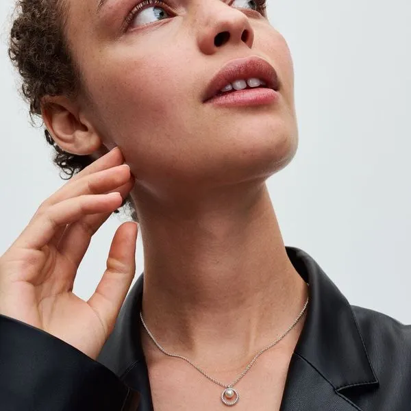 Pandora Freshwater Cultured Pearl & Pave Collier Necklace Image 2 Arezzo Jewelers Elmwood Park, IL