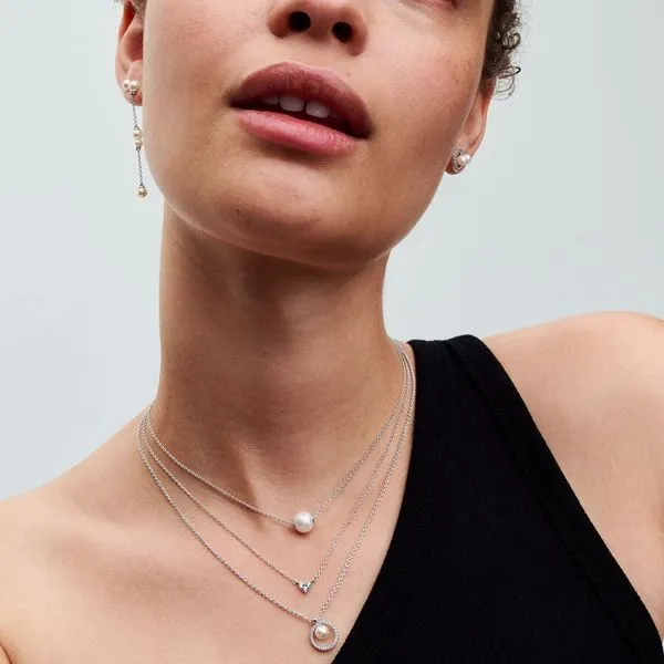Pandora Freshwater Cultured Pearl & Pave Collier Necklace Image 3 Arezzo Jewelers Elmwood Park, IL