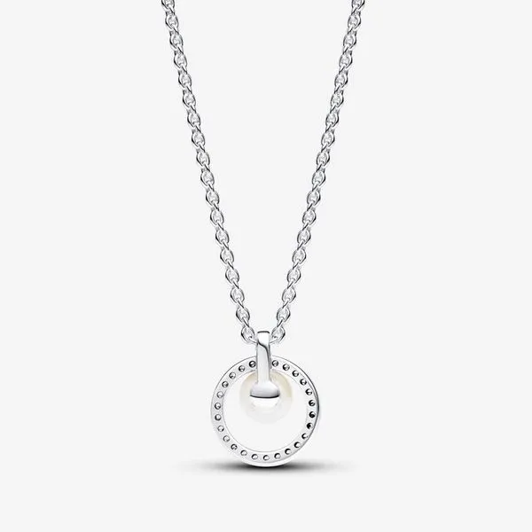 Pandora Freshwater Cultured Pearl & Pave Collier Necklace Image 4 Arezzo Jewelers Elmwood Park, IL