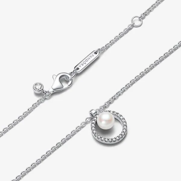 Pandora Freshwater Cultured Pearl & Pave Collier Necklace Image 5 Arezzo Jewelers Elmwood Park, IL