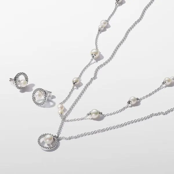 Pandora Freshwater Cultured Pearl Station Chain Necklace Image 5 Arezzo Jewelers Elmwood Park, IL