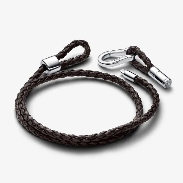 Pandora Moments Brown Braided Double Leather Bracelet Image 5 Arezzo Jewelers Elmwood, IL