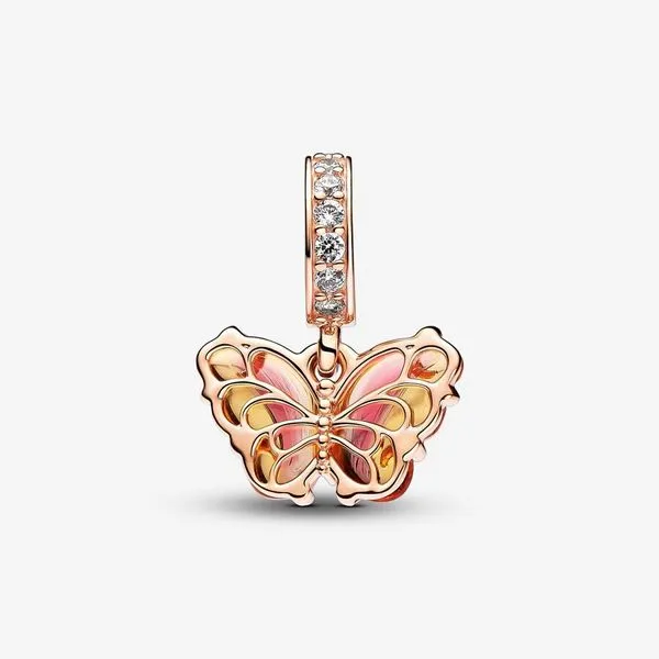 Pink & Yellow Murano Glass Butterfly Dangle Charm Image 4 Arezzo Jewelers Elmwood Park, IL