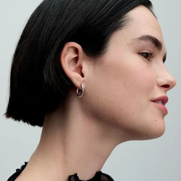 Pandora Moments 18 mm Charm Hoop Earrings Image 2 Arezzo Jewelers Elmwood Park, IL