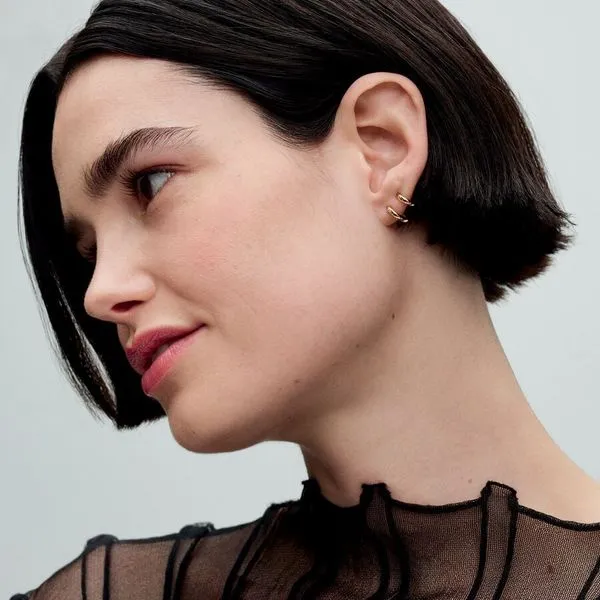 Pandora Double Huggie Hoop Earrings Image 2 Arezzo Jewelers Elmwood, IL