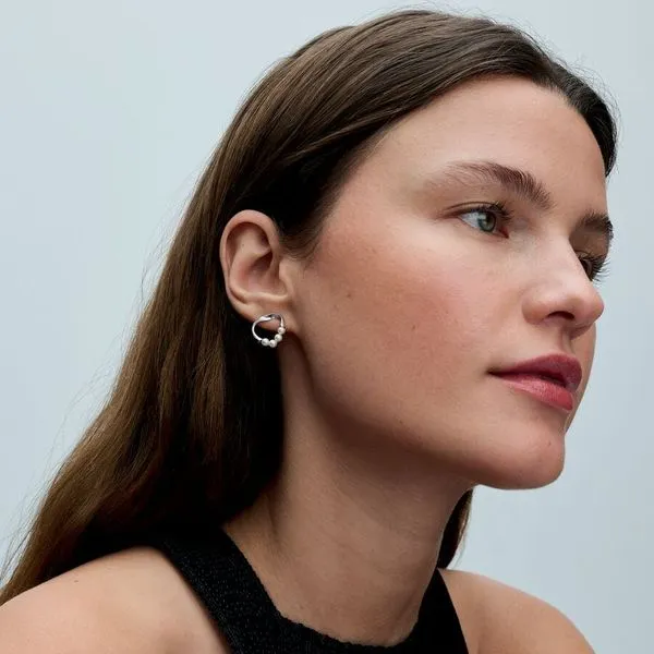 Organically Shaped Circle & Treated Freshwater Cultured Pearls Stud Earrings Image 2 Arezzo Jewelers Elmwood Park, IL