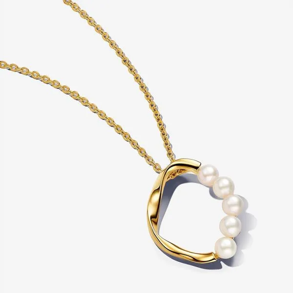 Organically Shaped Circle & Treated Freshwater Cultured Pearls Pendant Necklace Arezzo Jewelers Elmwood Park, IL