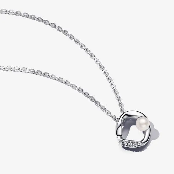 Organically Shaped Pavé Circle & Treated Freshwater Cultured Pearl Collier Necklace Arezzo Jewelers Elmwood Park, IL