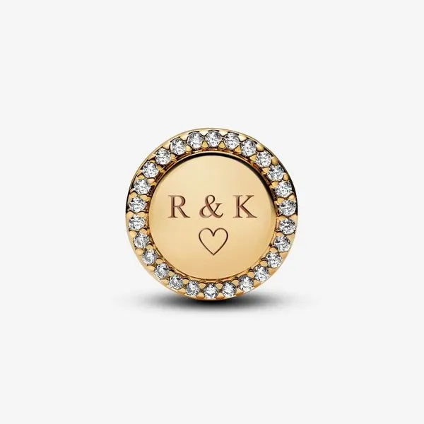 Pandora Engravable Sparkling Button Charm Image 3 Arezzo Jewelers Elmwood Park, IL