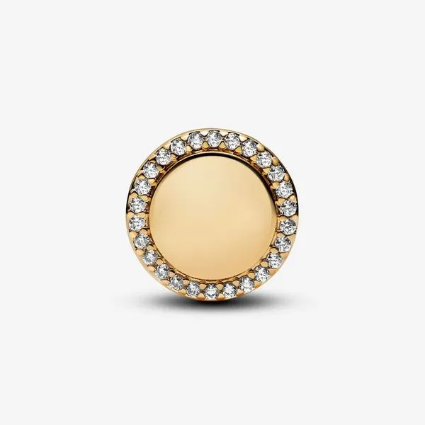 Pandora Engravable Sparkling Button Charm Image 4 Arezzo Jewelers Elmwood Park, IL