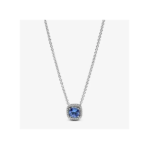 Sparkling Square Blue Halo Pendant Necklace Arezzo Jewelers Elmwood, IL