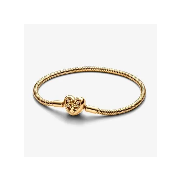 Pandora Family Tree Heart Clasp Snake Chain Bracelet - Size 7.1