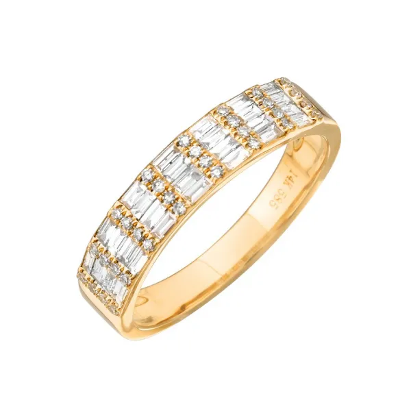 14K Yellow Gold Baguette and Round Diamond Band Armentor Jewelers New Iberia, LA