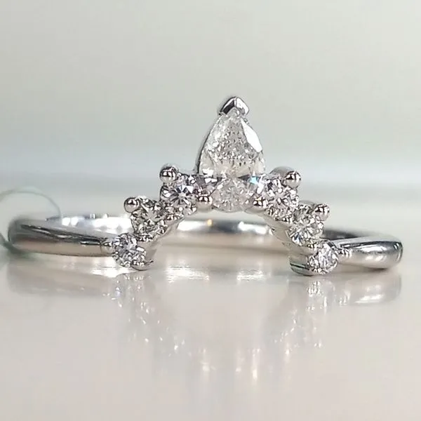 14K White Gold V Curved Pear and Round Diamond Enhancer Armentor Jewelers New Iberia, LA