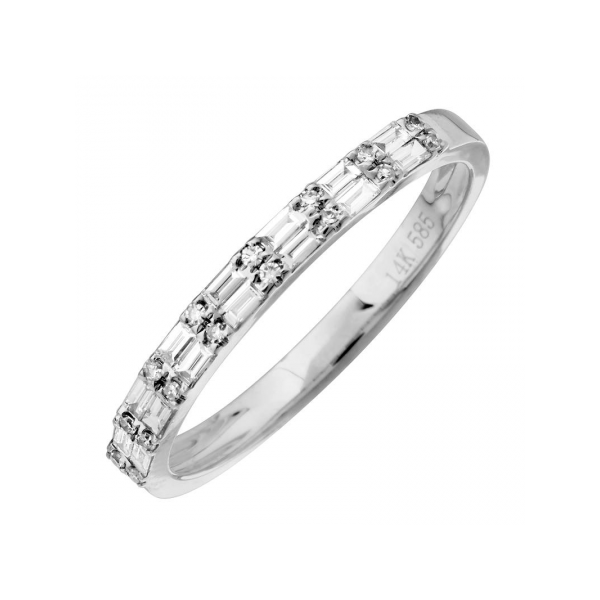 14K White Gold Baguette and Round Diamond Band Armentor Jewelers New Iberia, LA