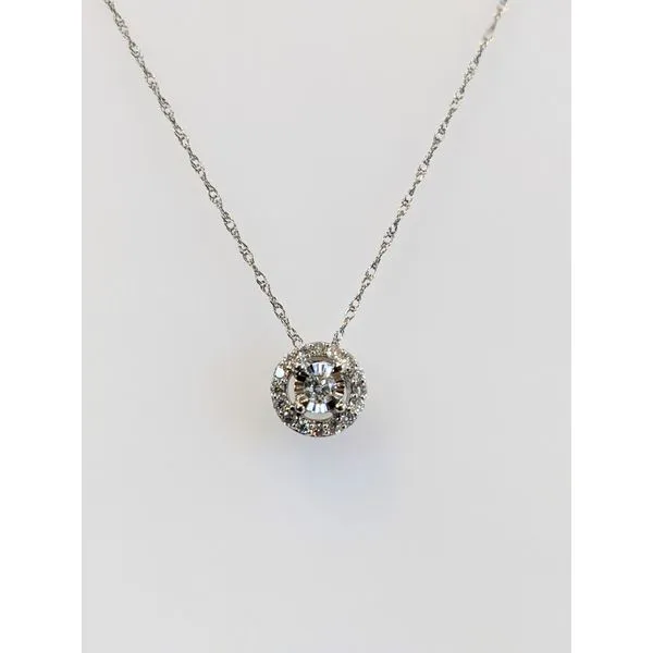 14K White Gold Diamond Halo Pendant Necklace Armentor Jewelers New Iberia, LA