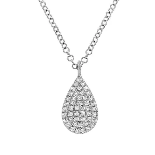 14K White Gold Pave Diamond Pear Shaped Necklace Armentor Jewelers New Iberia, LA